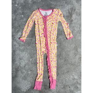Birdie Bean 12-18 Months Cheetah Print Zip Sleeper One Piece Pink Yellow